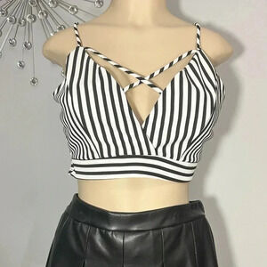 Charlotte Russe Women’s Black & White Stripe Cropped Spaghetti Strap Top